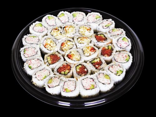 16 pcs California Rolls 8 pcs Spicy Tuna Rolls 8 pcs Salmon & Avocado Rolls