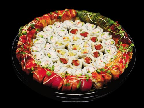 24 pcs California rolls 8 pcs spicy tuna rolls 8 pcs Salmon &amp; Avocado Rolls 40 pcs special rolls (chef's choice)